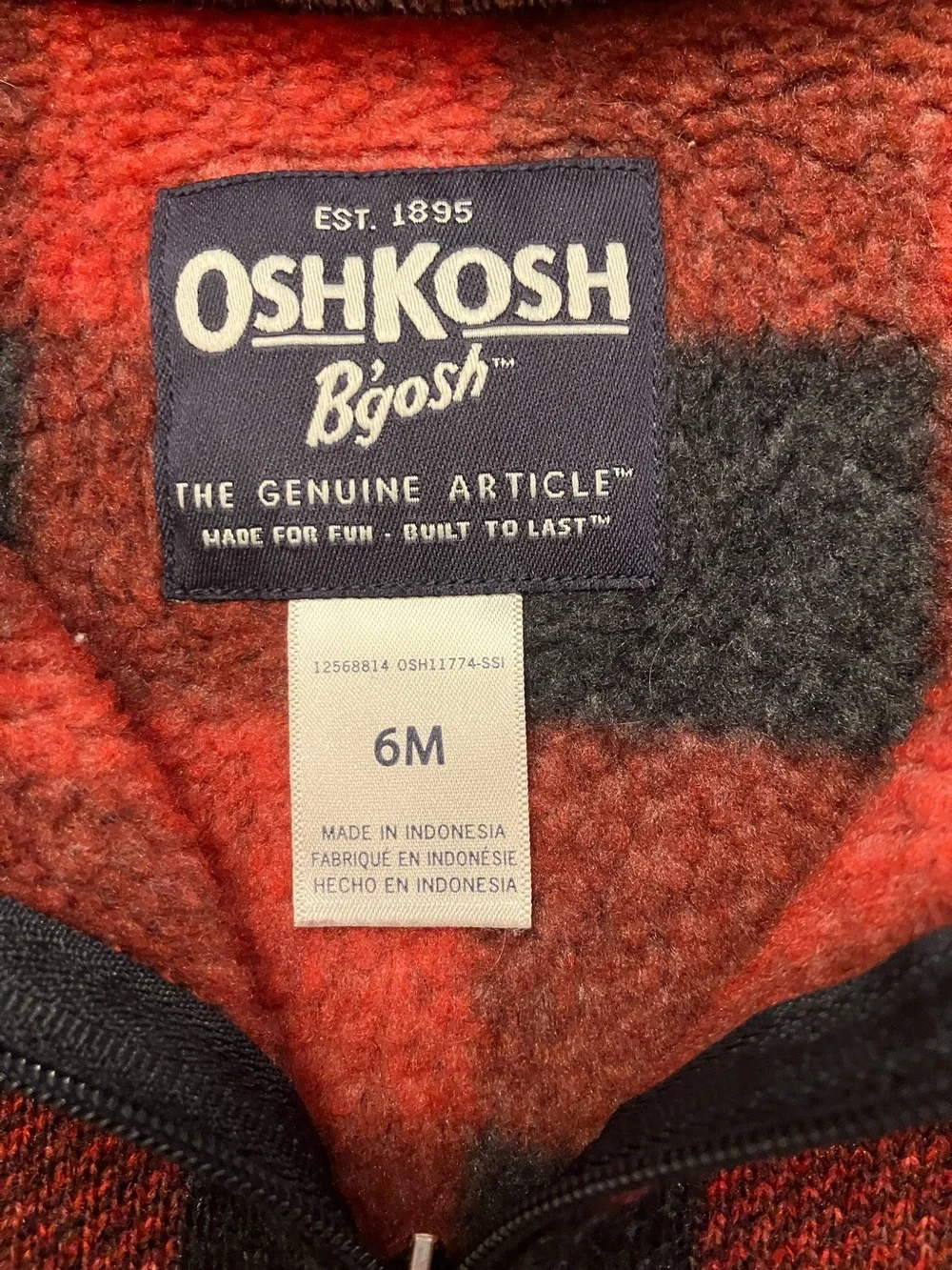 OshKosh B'gosh Red and Black Plaid Zip-Up Hoodie